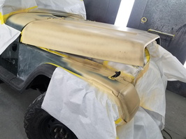 1995 Jeep after priming hood and spot prime other areas