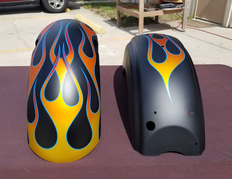 Gold flames faded to Orange to Red with Blue Outline