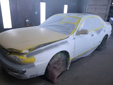 1996 Toyota Camry masked up for paint