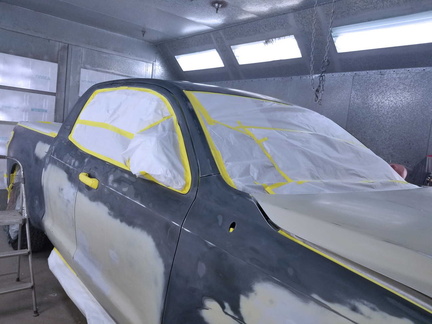 2007 Toyota Tundra masked up for paint