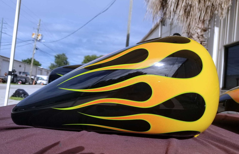1993-94 custom Softail yellow to orange flames green outline