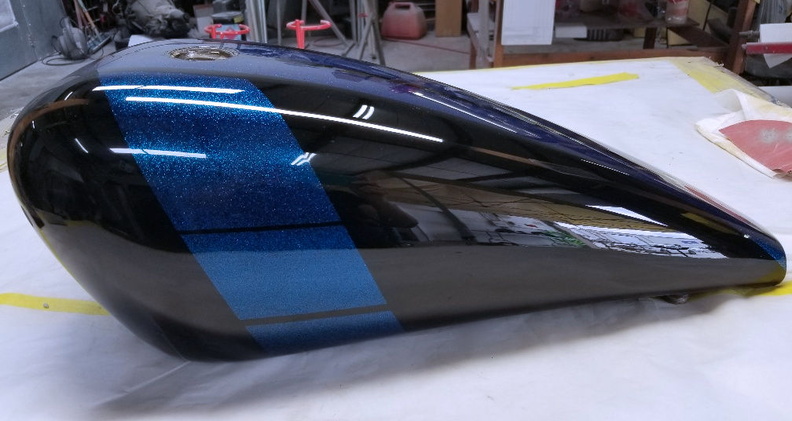 Black basecoat with Candy Metalflake stripe graphics