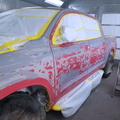 2008 Toyota Tundra truck masked up for paint