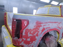2008 Toyota Tundra truck masked up for paint