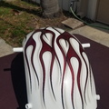 Red flames over white pearl base with drop shadows
