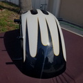 White Pearl Scallops over Black basecoat with Gold Outline