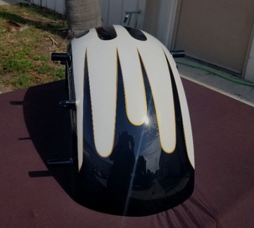 White Pearl Scallops over Black basecoat with Gold Outline
