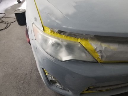 2012 Toyota Camry - masked up for paint and headlights to be recleared