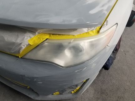 2012 Toyota Camry - masked up for paint and headlights to be recleared