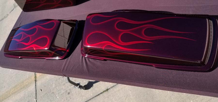Candy Wineberry custom paint job with flames on a Road Glide using House of  Kolor paint 